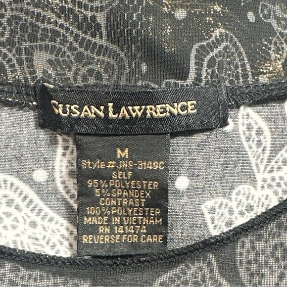 Susan Lawrence Womens Black & Gold Asymmetric Tunic Top M Boho Holiday Cocktail - Picture 4 of 7